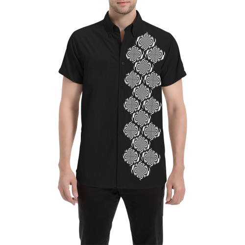 Hypnotic Flowers Border Black White Men's All Over Print Short Sleeve Shirt (Model T53)