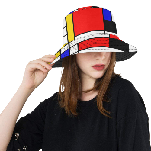 Bauhouse Composition Mondrian Style All Over Print Bucket Hat
