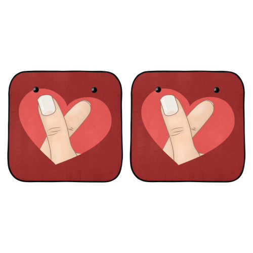 Hand With Finger Heart / Red Car Sun Shade 28"x28"x2pcs