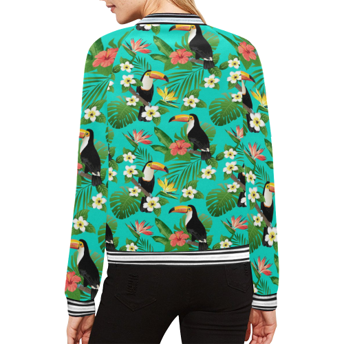 Tropical Summer Toucan Pattern All Over Print Bomber Jacket for Women (Model H21)