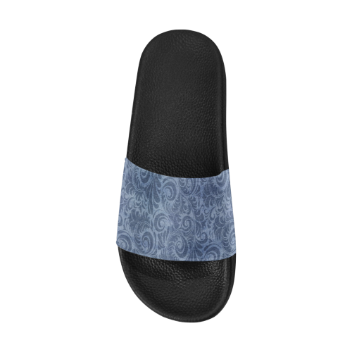 Denim with vintage floral pattern, blue boho Women's Slide Sandals (Model 057)