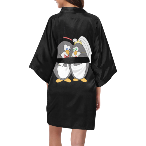 Penguin Wedding Black Kimono Robe
