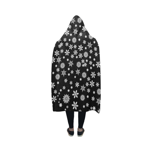 Christmas White Snowflakes on Black Hooded Blanket 50''x40''