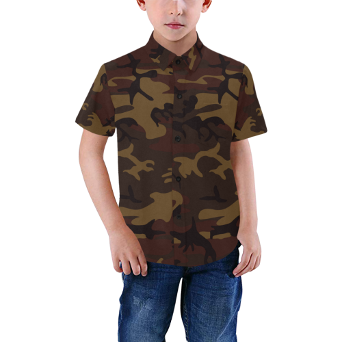 Camo Dark Brown Boys' All Over Print Short Sleeve Shirt (Model T59)
