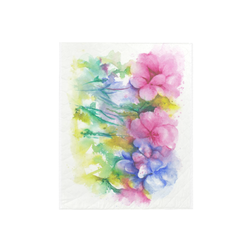 Tropical Flowers, Bold Floral Watercolor Quilt 40"x50"