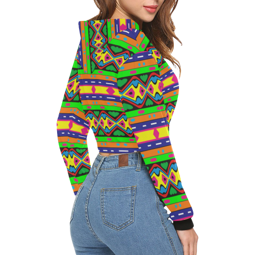 Distorted colorful shapes and stripes All Over Print Crop Hoodie for Women (Model H22)