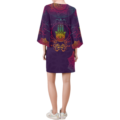 Hamsa Colorful Mandala Bell Sleeve Dress (Model D52)