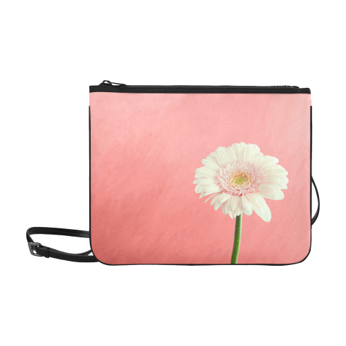 Gerbera Daisy - White Flower on Coral Pink Slim Clutch Bag (Model 1668)