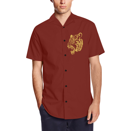 tribal tiger Men's Short Sleeve Shirt with Lapel Collar (Model T54)