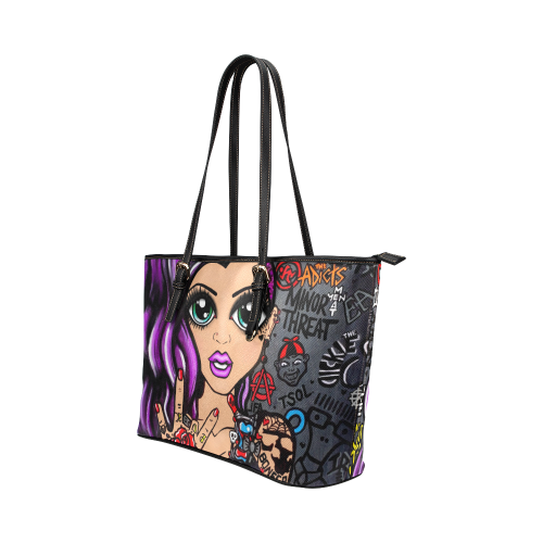 For the Love of Punk, by Skinderella Leather Tote Bag/Small (Model 1651)