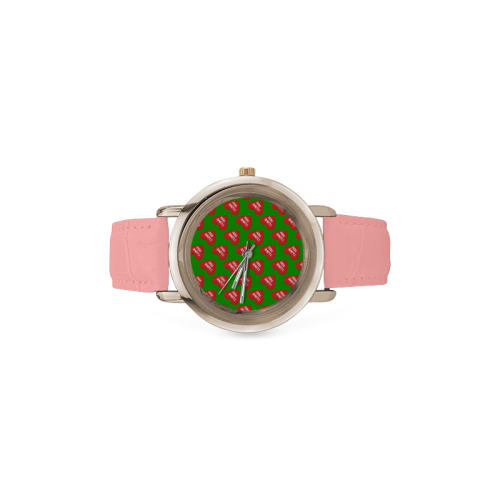I love you in heart GREEN Women's Rose Gold Leather Strap Watch(Model 201)