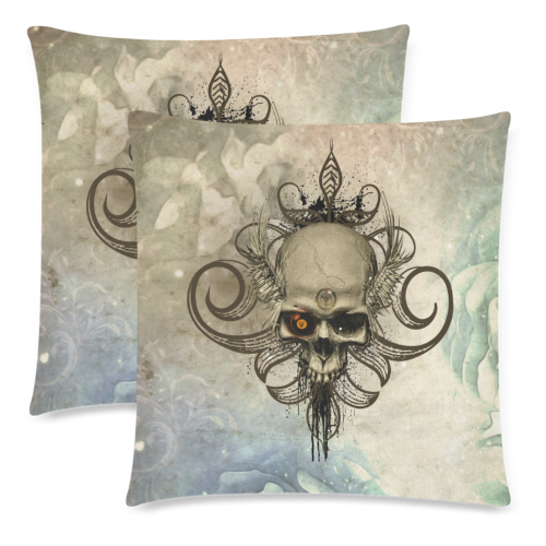 Creepy skull, vintage background Custom Zippered Pillow Cases 18"x 18" (Twin Sides) (Set of 2)