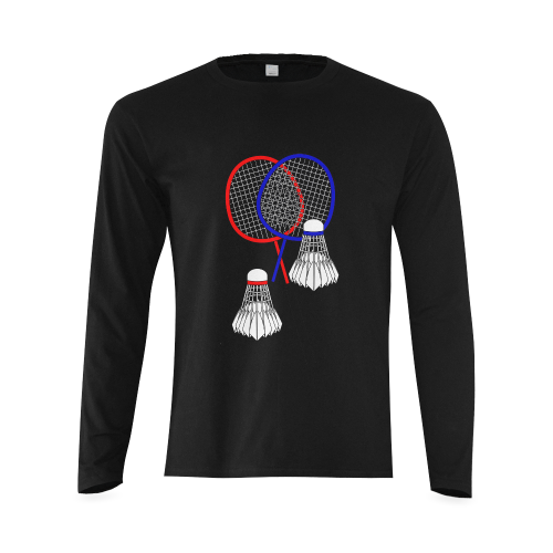 Badminton Rackets and Shuttlecocks Sports on Black Sunny Men's T-shirt (long-sleeve) (Model T08)