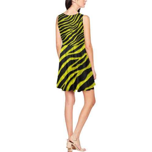 Ripped SpaceTime Stripes - Yellow Thea Sleeveless Skater Dress(Model D19)