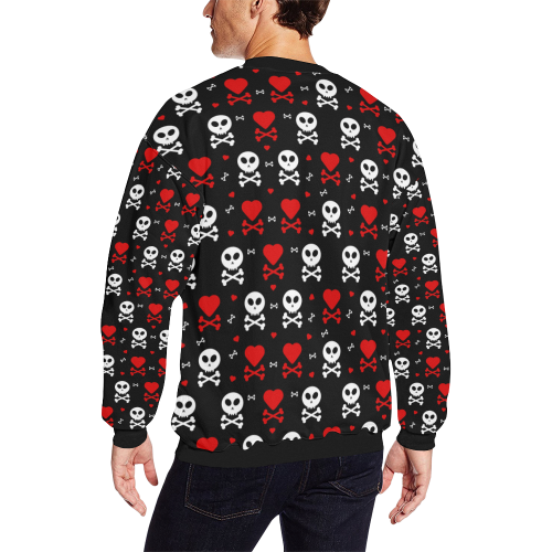 Skull and Crossbones Men's Oversized Fleece Crew Sweatshirt (Model H18)