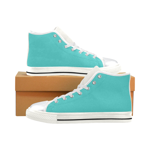 color medium turquoise High Top Canvas Shoes for Kid (Model 017)