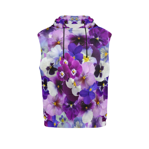 Pretty Purple Pansies All Over Print Sleeveless Hoodie for Women (Model H15)