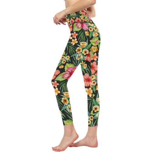 Awesome Tropical Hibiscus Women's All Over Print High-Waisted Leggings (Model L36)