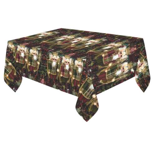 Golden Christmas Nutcrackers Cotton Linen Tablecloth 60"x 84"