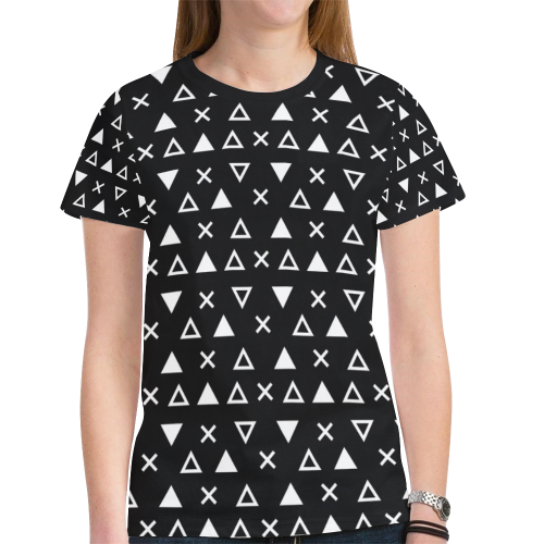 Geo Line Triangle New All Over Print T-shirt for Women (Model T45)