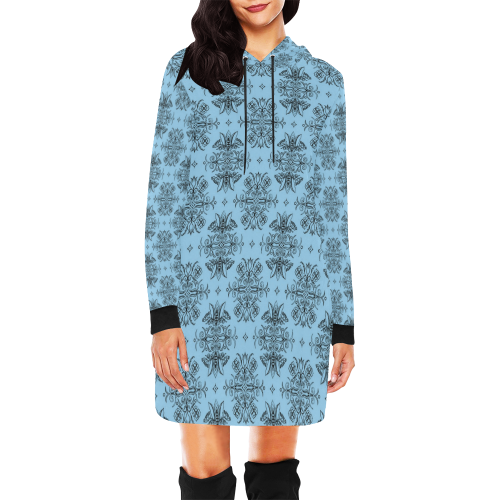 Wall Flower in Airy Blue by Aleta All Over Print Hoodie Mini Dress (Model H27)