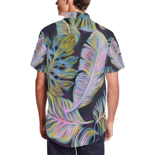 Pretty Leaves 2B by JamColors Men's Short Sleeve Shirt with Lapel Collar (Model T54)
