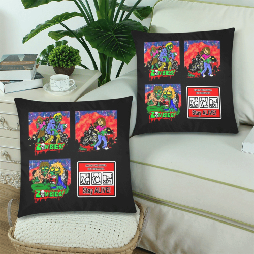 Zombie Cartoon Pattern Custom Zippered Pillow Cases 18"x 18" (Twin Sides) (Set of 2)