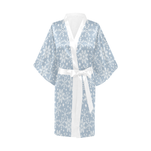 Snowflakes Stars pattern White Blue Kimono Robe
