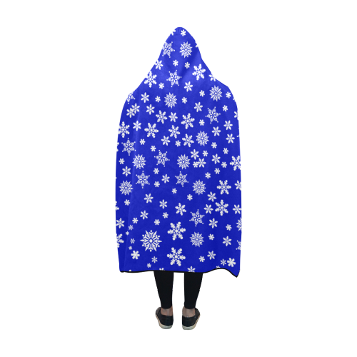 Christmas White Snowflakes on Blue Hooded Blanket 60''x50''