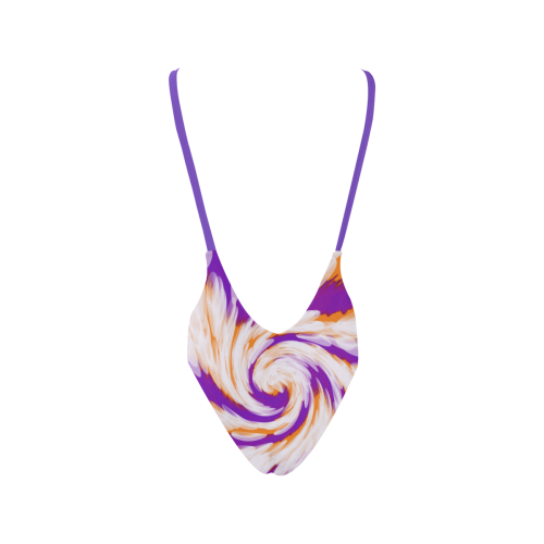 Purple Orange Tie Dye Swirl Abstract Sexy Low Back One-Piece Swimsuit (Model S09)