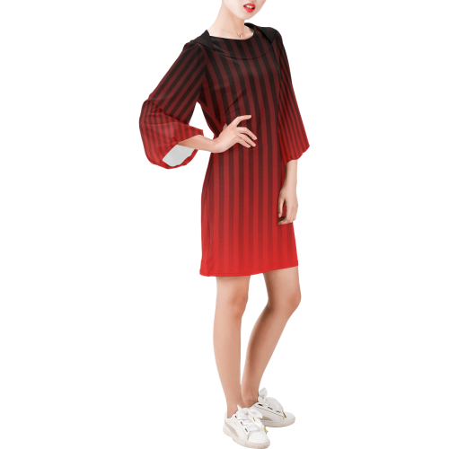 Vertical Red Stripes Bell Sleeve Dress (Model D52)