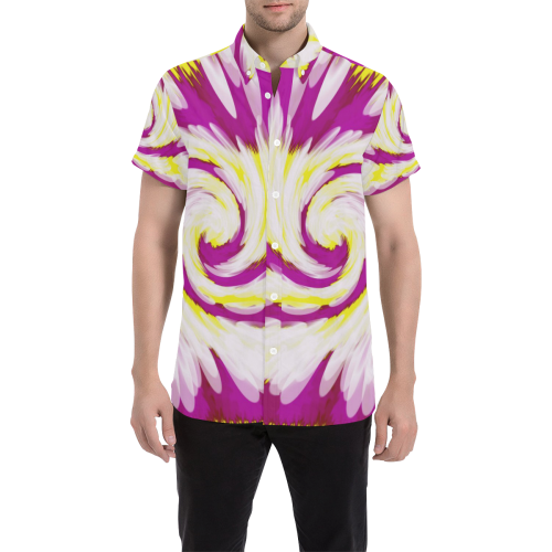 Pink Yellow Tie Dye Swirl Abstract Men's All Over Print Short Sleeve Shirt/Large Size (Model T53)