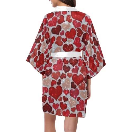 sparkling hearts, red Kimono Robe