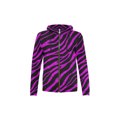 Ripped SpaceTime Stripes - Pink All Over Print Full Zip Hoodie for Kid (Model H14)