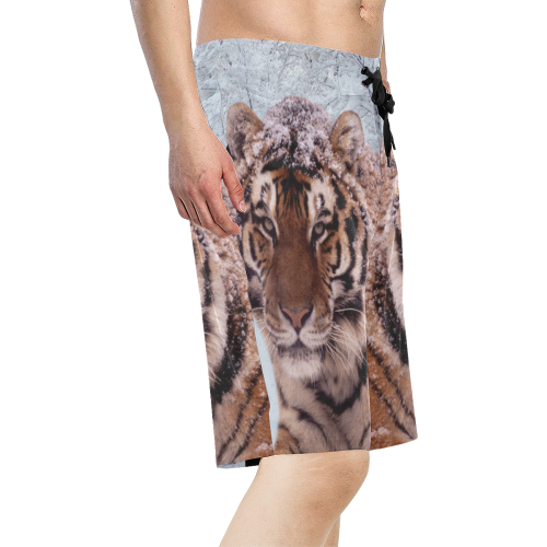 Tiger and Snow Men's All Over Print Board Shorts (Model L16)