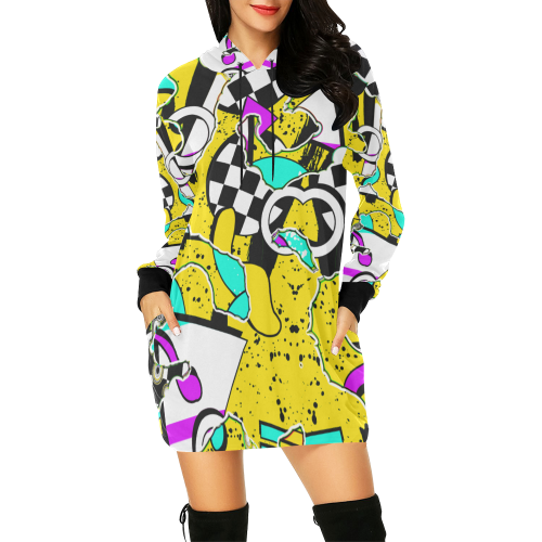 Shapes on a yellow background All Over Print Hoodie Mini Dress (Model H27)