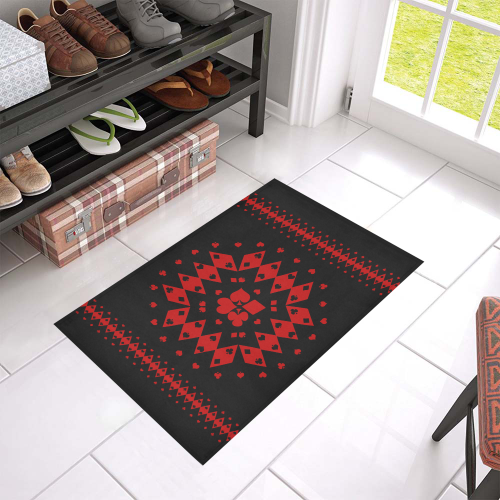 Black and Red Playing Card Shapes Azalea Doormat 24" x 16" (Sponge Material)