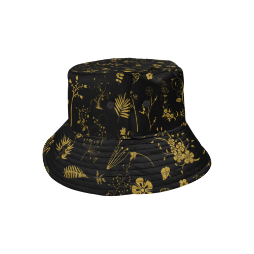Ethno Floral Elements Pattern Gold 2 All Over Print Bucket Hat