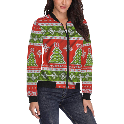 Christmas Knit All Over Print Bomber Jacket for Women (Model H36)