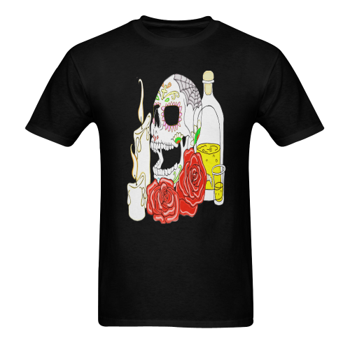 Day Of The Dead Sugar Skull Black Men's T-shirt in USA Size (Front Printing Only) (Model T02)