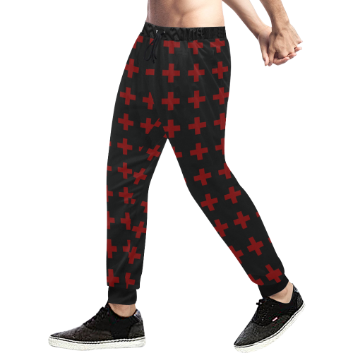 Punk Rock Style Red Crosses Pattern Design Men's All Over Print Sweatpants (Model L11)