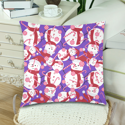 CandyCANE SNOWMAN CHRISTMAS PURPLE Custom Zippered Pillow Cases 18"x 18" (Twin Sides) (Set of 2)