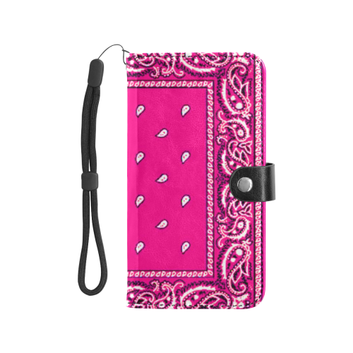 KERCHIEF PATTERN PINK Flip Leather Purse for Mobile Phone/Large (Model 1703)