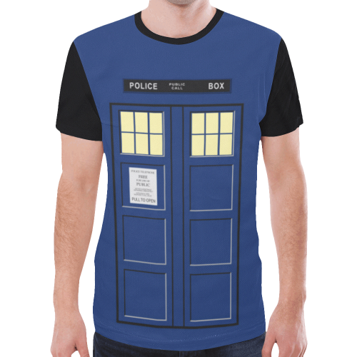 United Kingdom - Blue Police Public Call Box Costu New All Over Print T-shirt for Men/Large Size (Model T45)