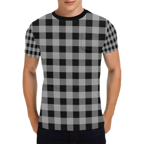 Grayscale Plaid Men's All Over Print T-Shirt with Chest Pocket (Model T56)