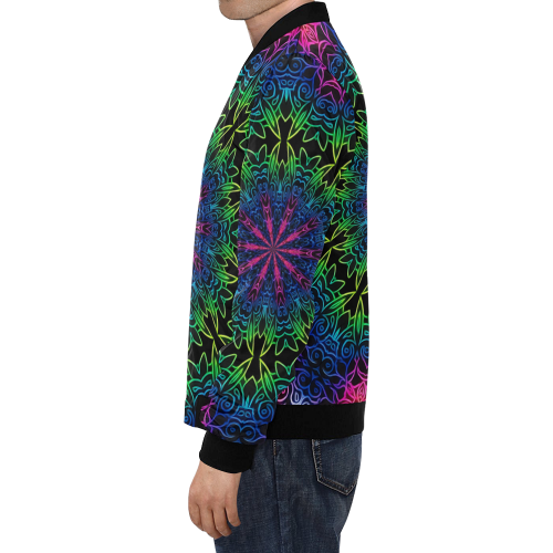 Rainbow Scratch Art Mandala Kaleidoscope Abstract All Over Print Bomber Jacket for Men/Large Size (Model H19)