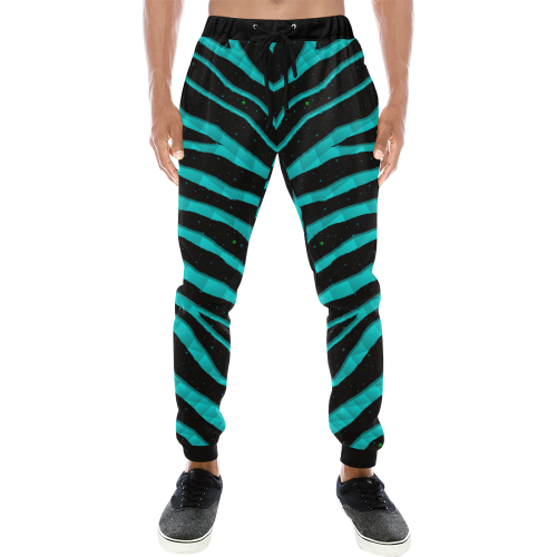 Ripped SpaceTime Stripes - Cyan Men's All Over Print Sweatpants/Large Size (Model L11)