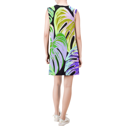 Pretty Leaves C by JamColors Sleeveless Round Neck Shift Dress (Model D51)