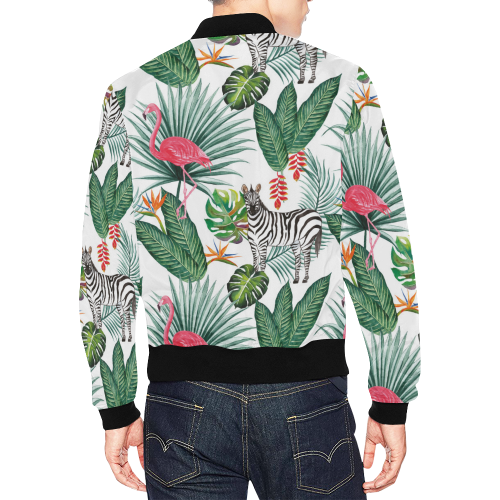 Awesome Flamingo And Zebra All Over Print Bomber Jacket for Men (Model H19)