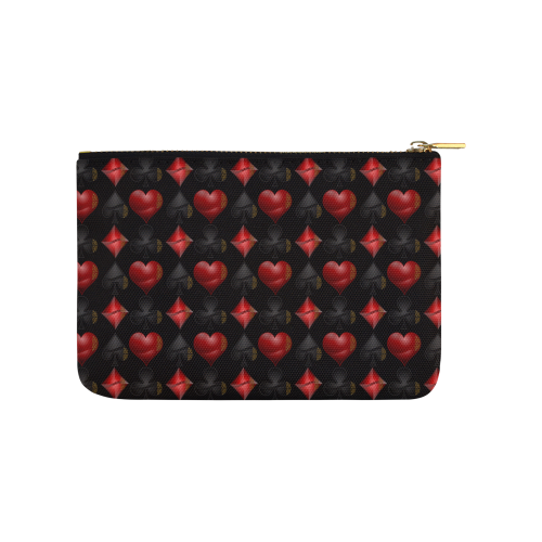 Las Vegas Black and Red Casino Poker Card Shapes on Black Carry-All Pouch 9.5''x6''